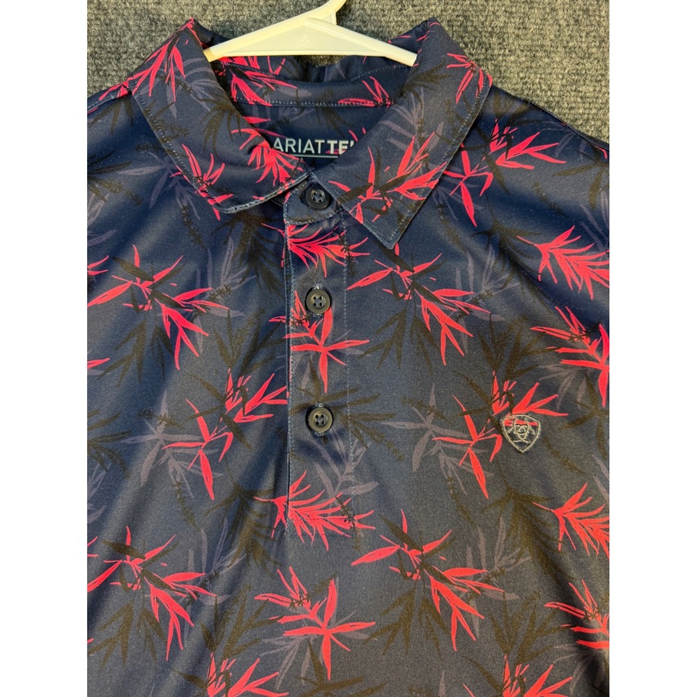 Ariat TEK Mens Medium Polo Shirt Tropical Bamboo Print Performance Golf